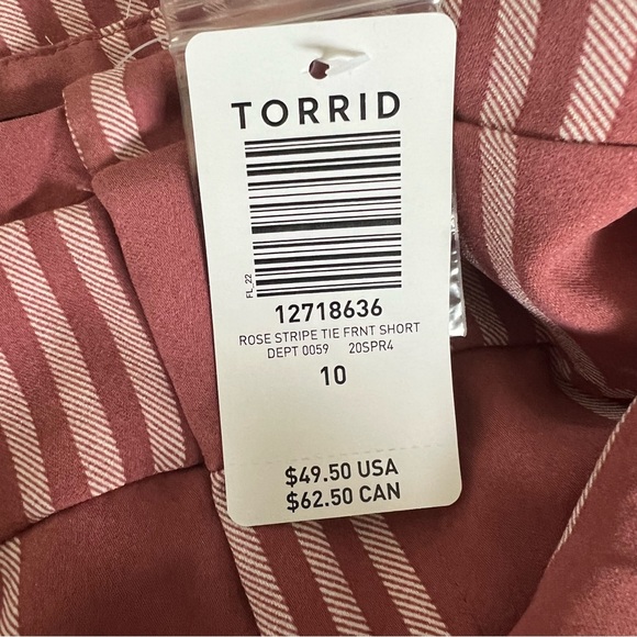 Torrid Pink Dusty Rose Striped tie front shorts - Picture 7 of 10